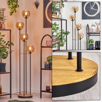 Koyoto Lampadaire 30 cm Bois foncé, Noir, 4 lumières