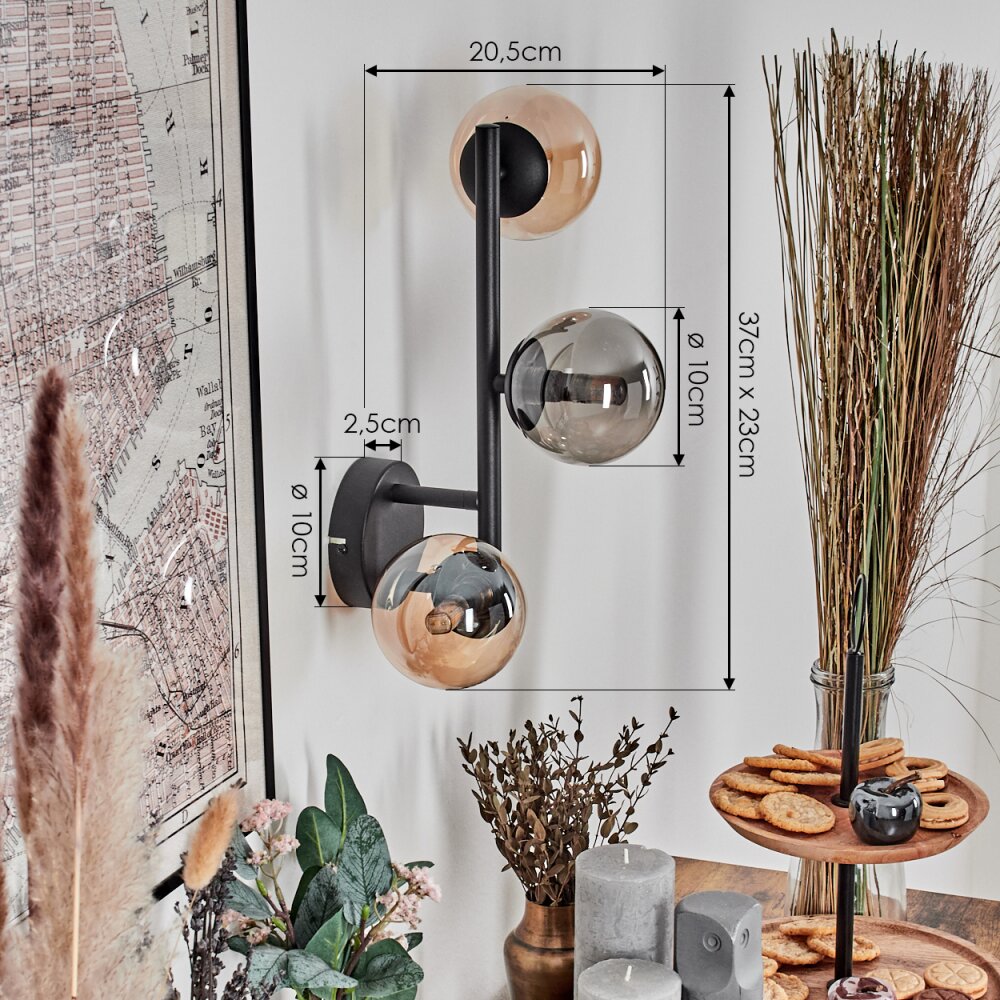 Chehalis Boule lumineuse, Applique murale Ambre, Fumé, 3 lumières