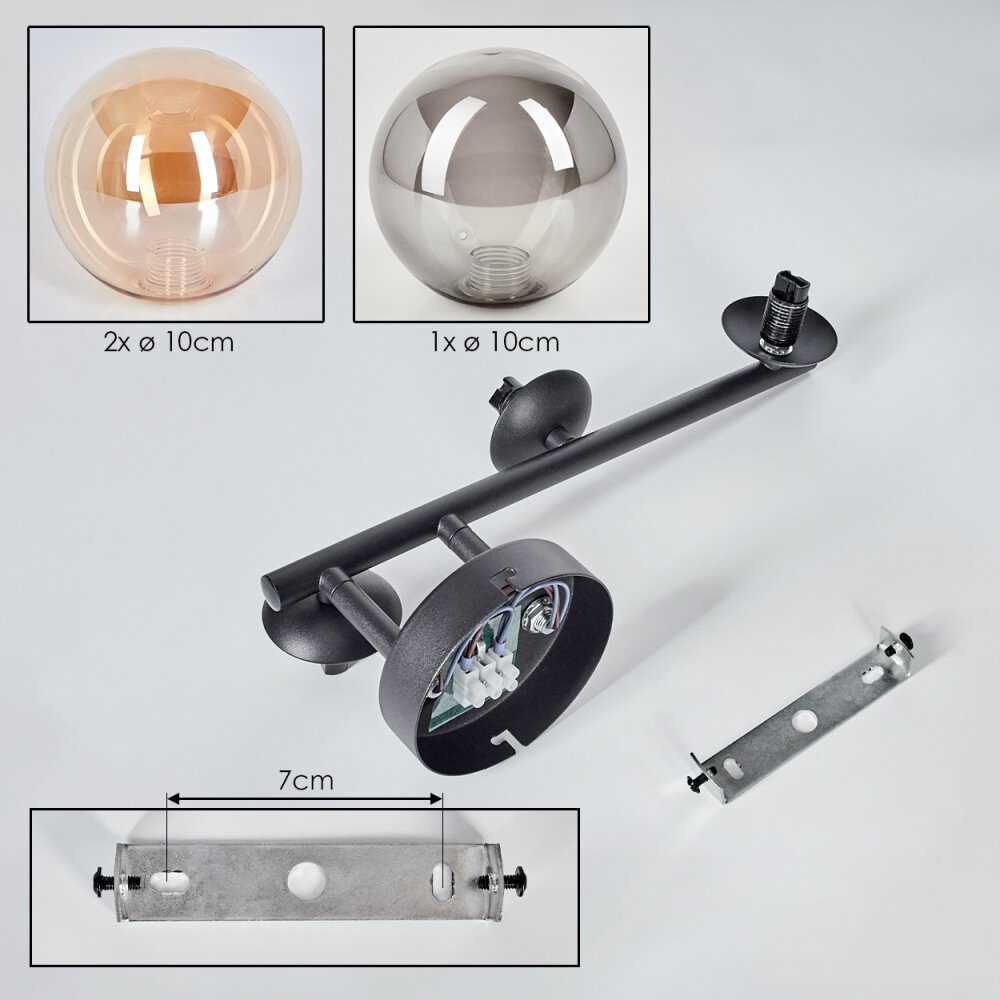 Chehalis Boule lumineuse, Applique murale Ambre, Fumé, 3 lumières