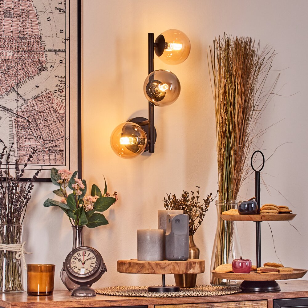 Chehalis Boule lumineuse, Applique murale Ambre, Fumé, 3 lumières