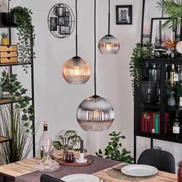 Koyoto Suspension, Boule lumineuse, Suspension Ambre, Clair, Fumé, 3 lumières