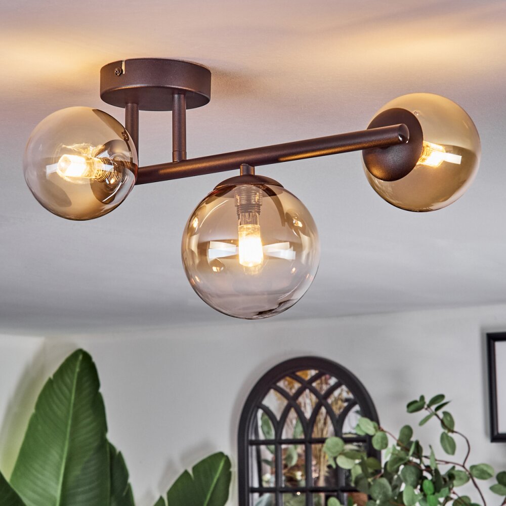 Chehalis Plafonnier, Boule lumineuse Ambre, Clair, 3 lumières