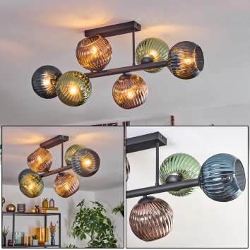Koyoto Plafonnier, Boule lumineuse Bleu, Vert, Cuivré, 6 lumières Koyoto Plafonnier, Boule lumineuse Bleu, Vert, Cuivré, 6 lumières