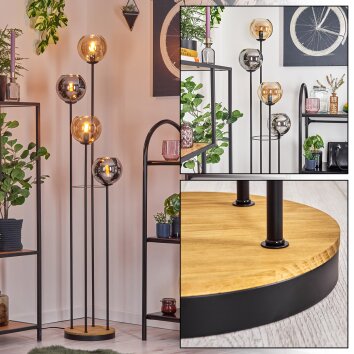 Koyoto Lampadaire 30 cm Bois foncé, Noir, 4 lumières