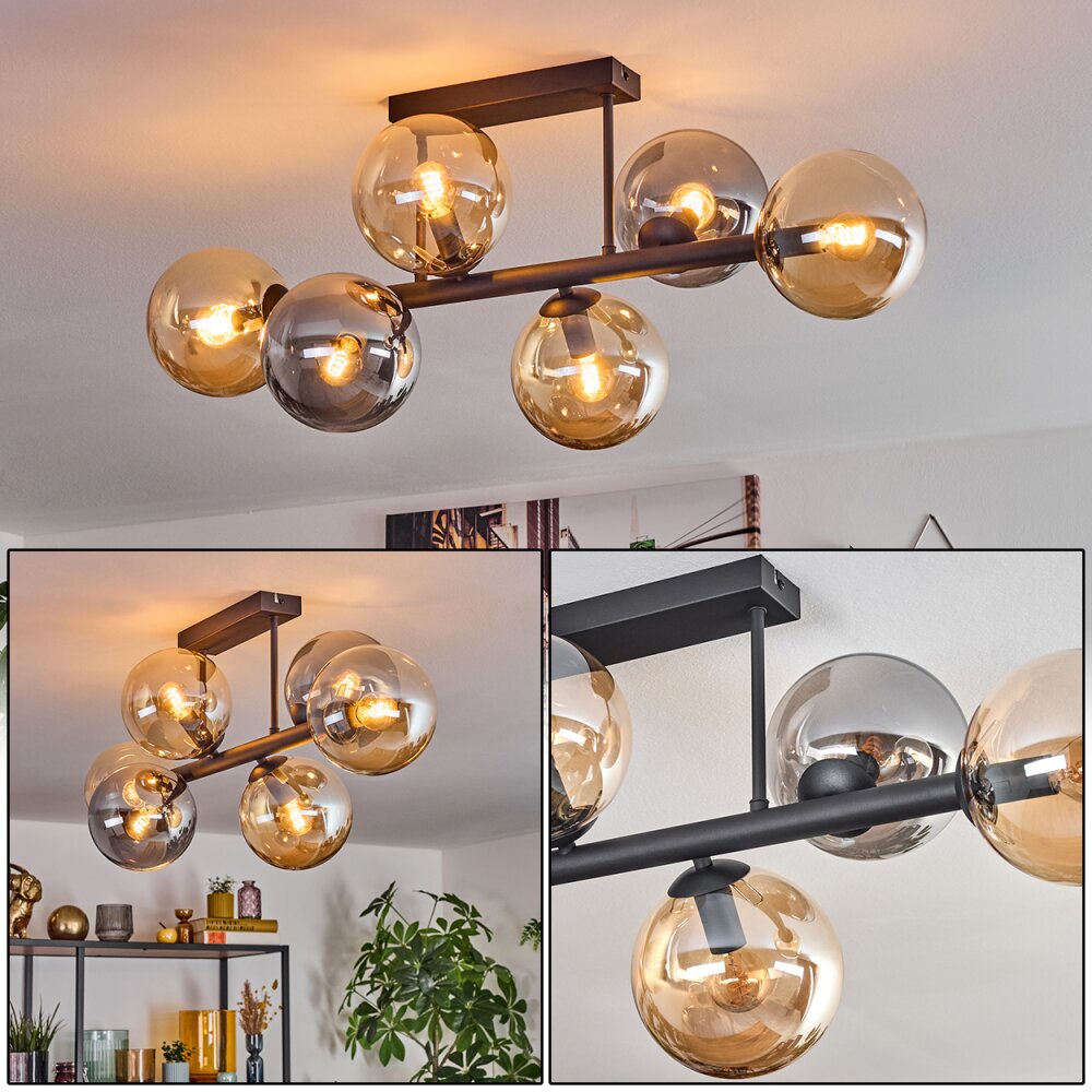 Gastor Plafonnier, Boule lumineuse Ambre, Fumé, 6 lumières main product photo