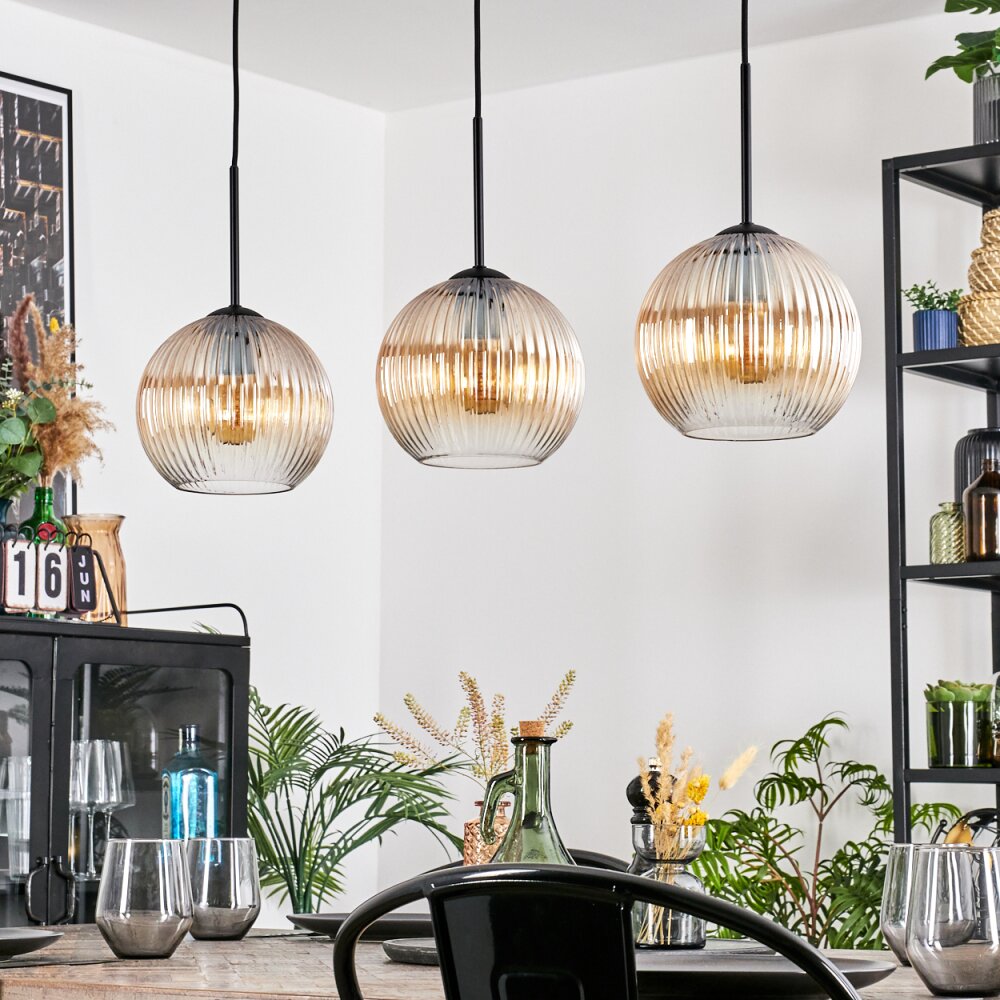Koyoto Suspension, Boule lumineuse, Suspension Ambre, Clair, 3 lumières