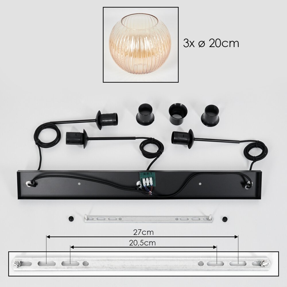 Koyoto Suspension, Boule lumineuse, Suspension Ambre, Clair, 3 lumières