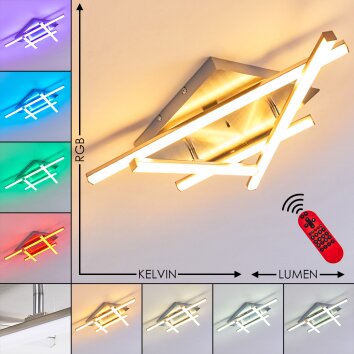 Plafonnier Eriz LED Nickel mat, 4 lumières, Télécommandes, Changeur de couleurs