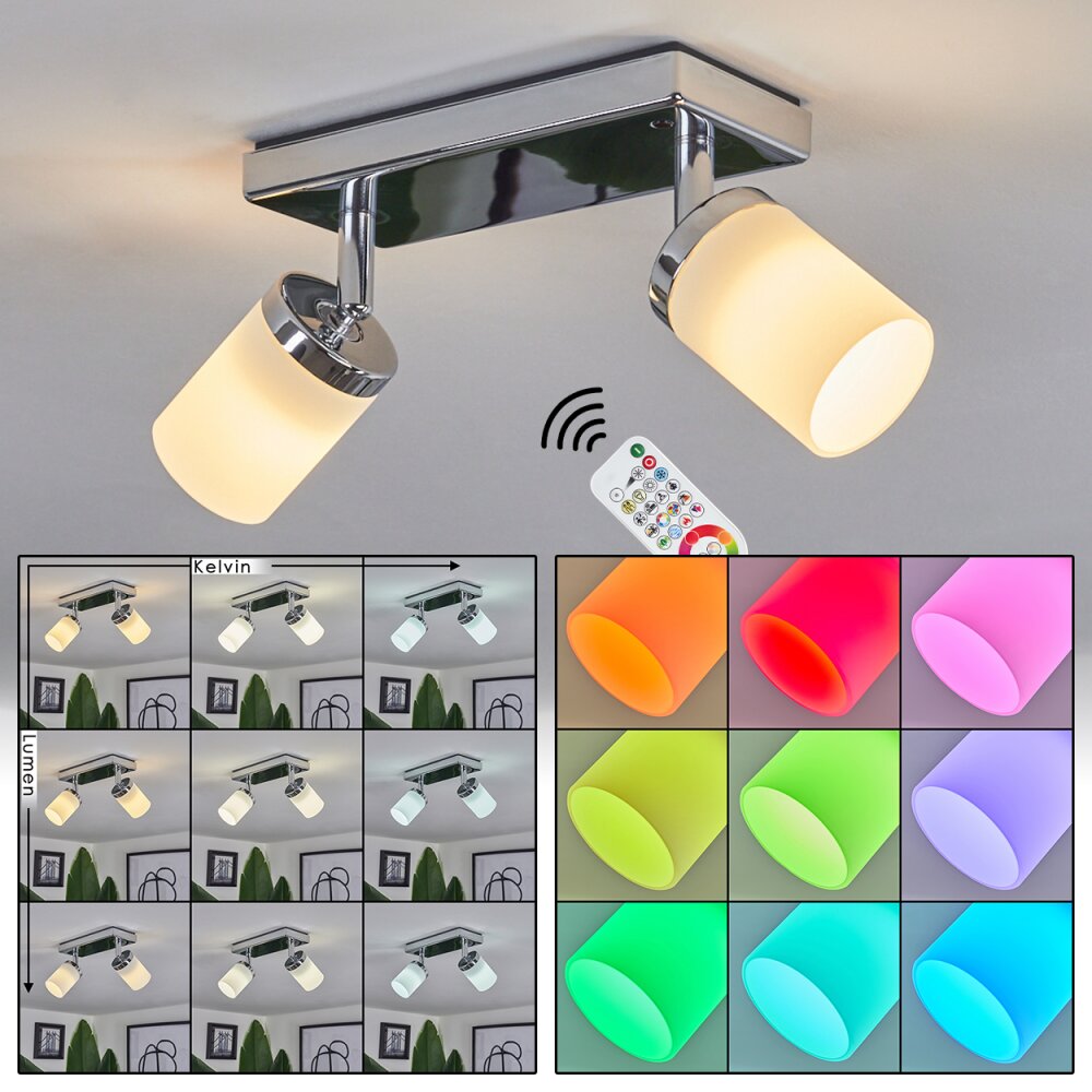 Plafonnier Cerejeiras LED Chrome, 2 lumières, Télécommandes, Changeur de couleurs main product photo