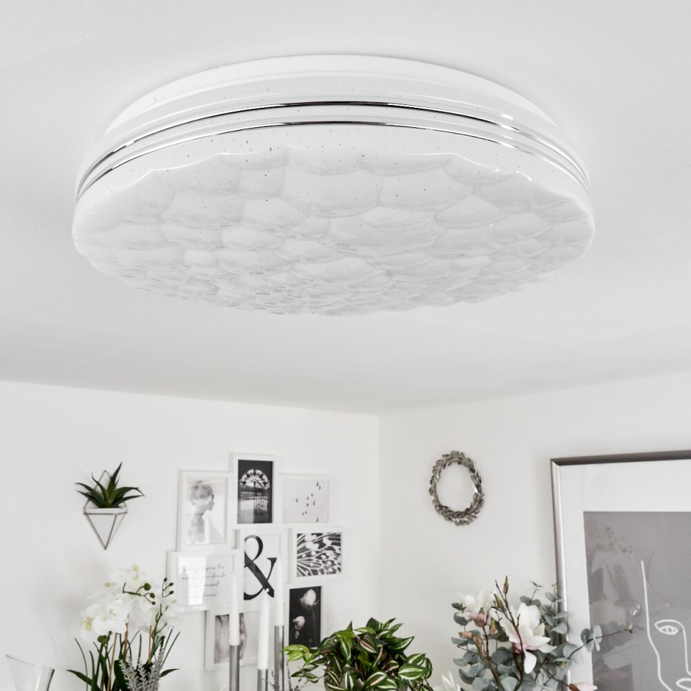 Plafonnier  Savardeix LED Chrome, Blanc, 1 lumière, Télécommandes, Changeur de couleurs