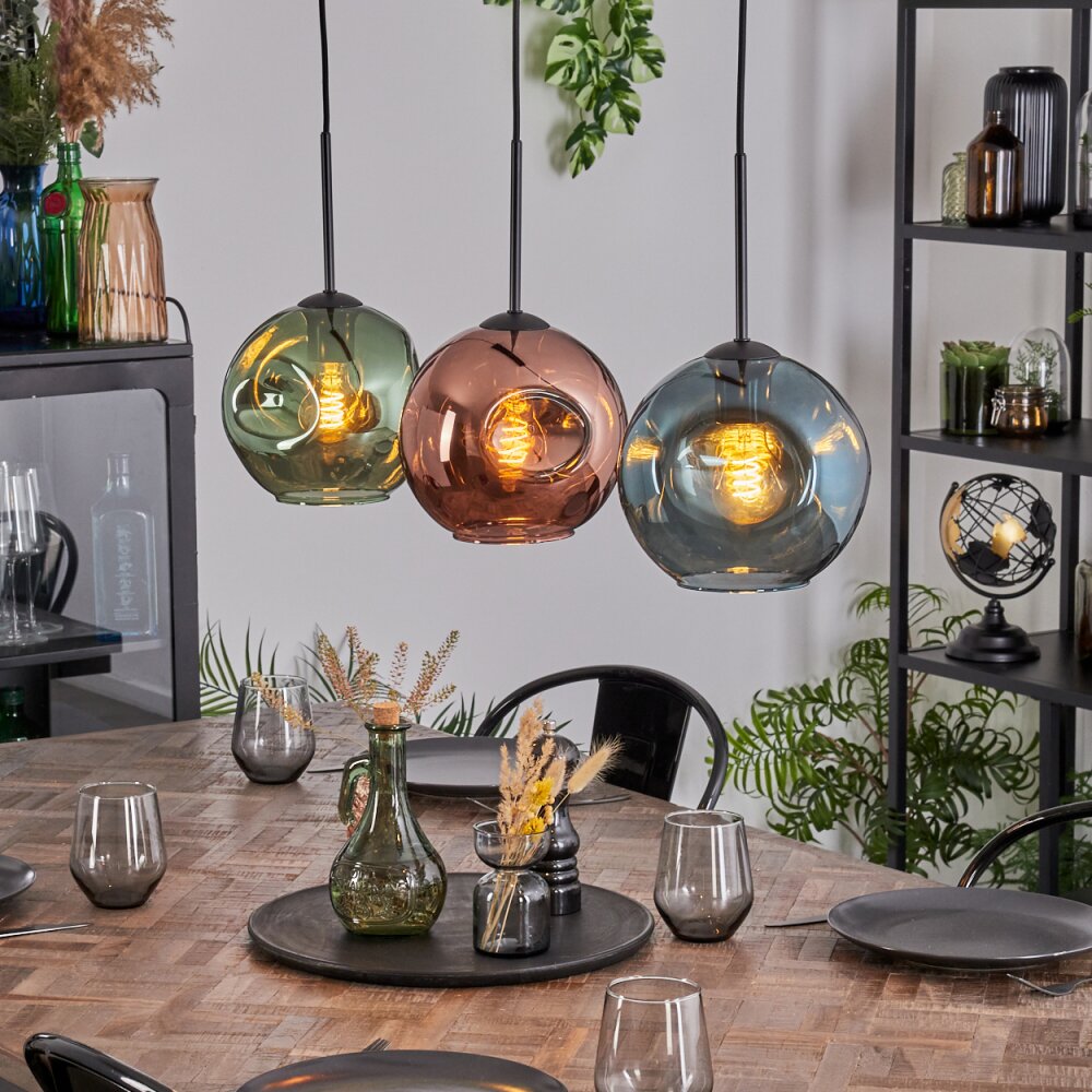 Ripoll Suspension, Boule lumineuse, Suspension Bleu, Vert, Cuivré, 3 lumières main product photo