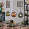 Ripoll Suspension, Boule lumineuse, Suspension Bleu, Vert, Cuivré, 3 lumières