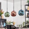 Ripoll Suspension, Boule lumineuse, Suspension Bleu, Vert, Cuivré, 3 lumières