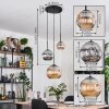 Ripoll Suspension, Boule lumineuse, Suspension, Suspension grappe Ambre, Chrome, Fumé, 3 lumières