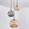 Ripoll Suspension, Boule lumineuse, Suspension, Suspension grappe Ambre, Chrome, Fumé, 3 lumières