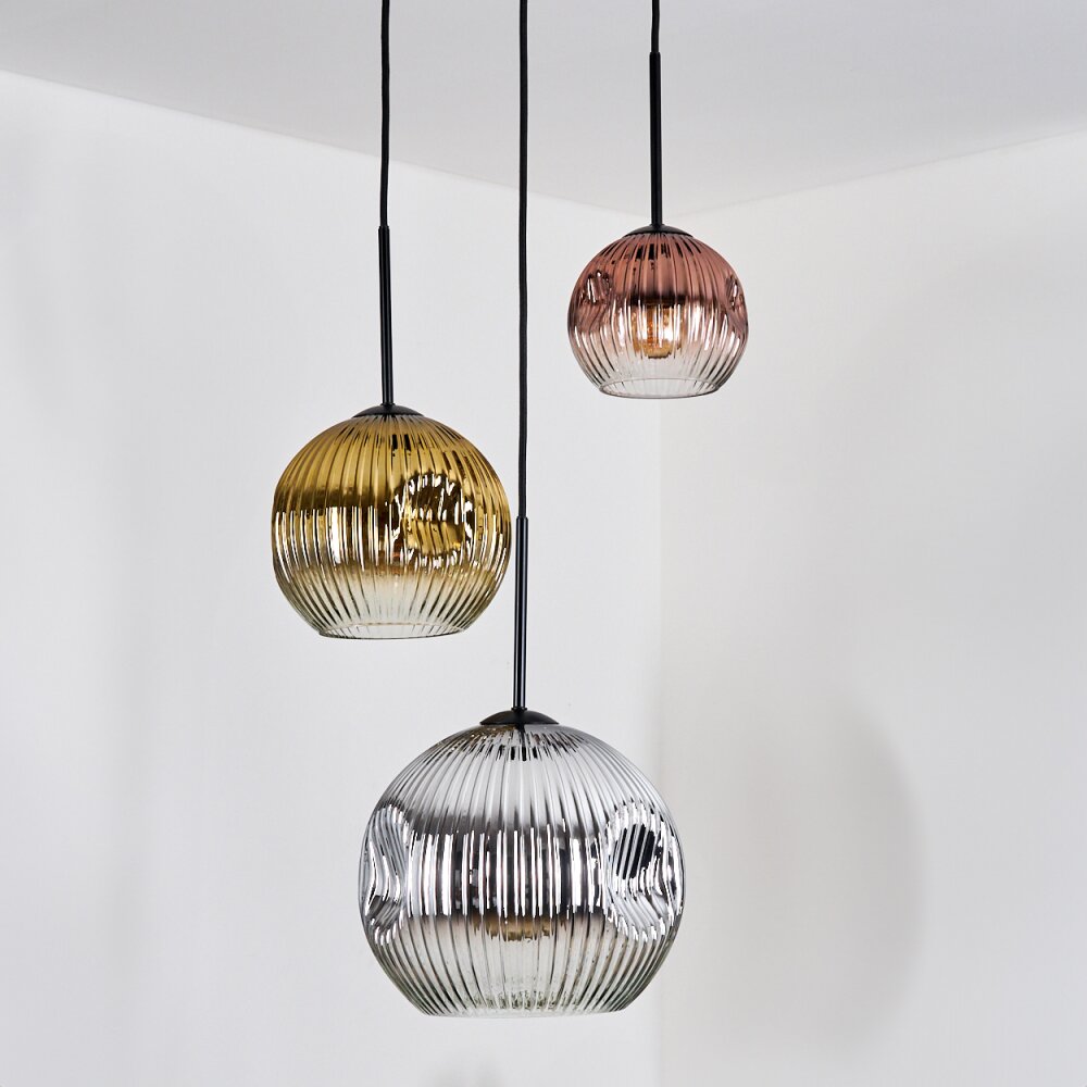Ripoll Suspension, Boule lumineuse, Suspension, Suspension grappe Chrome, Or, Clair, Cuivré, Fumé, 3 lumières