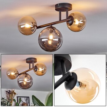 Chehalis Plafonnier, Boule lumineuse Ambre, Fumé, 3 lumières Chehalis Plafonnier, Boule lumineuse Ambre, Fumé, 3 lumières