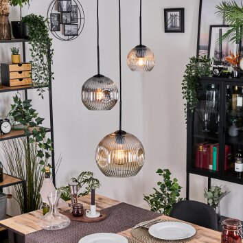 Ripoll Suspension, Boule lumineuse, Suspension grappe Ambre, Clair, Fumé, 3 lumières