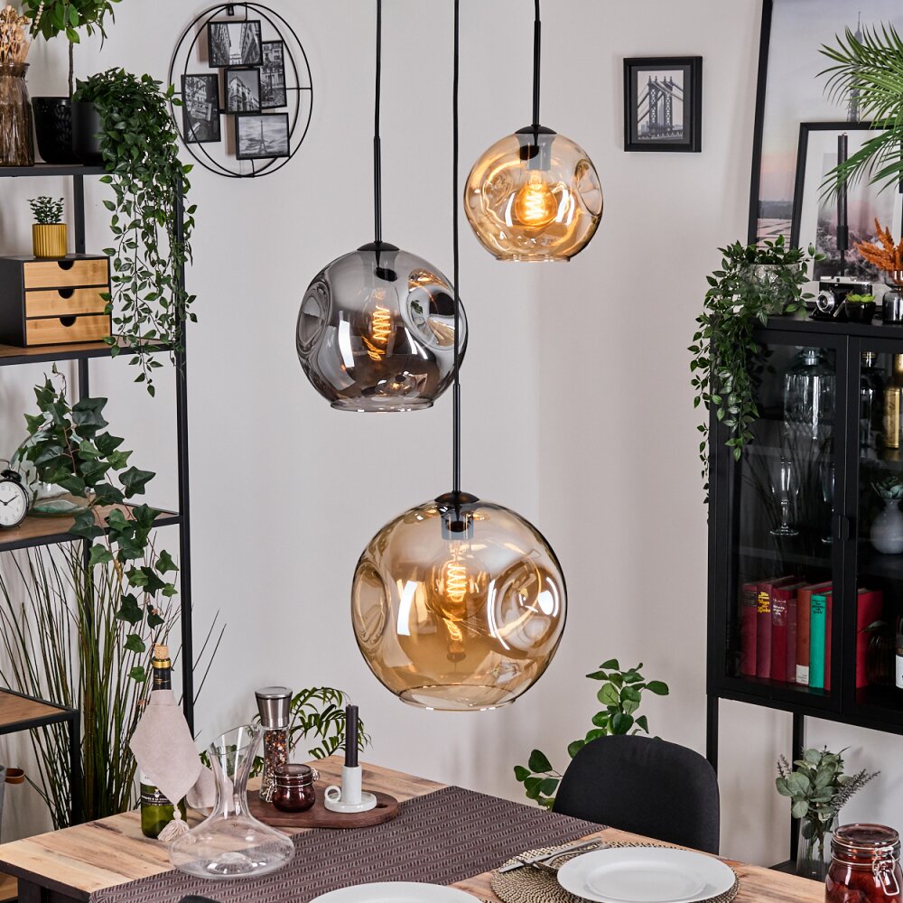 Ripoll Suspension, Boule lumineuse, Suspension grappe Ambre, Fumé, 3 lumières main product photo