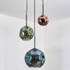 Ripoll Suspension, Boule lumineuse, Suspension grappe Bleu, Vert, Cuivré, 3 lumières