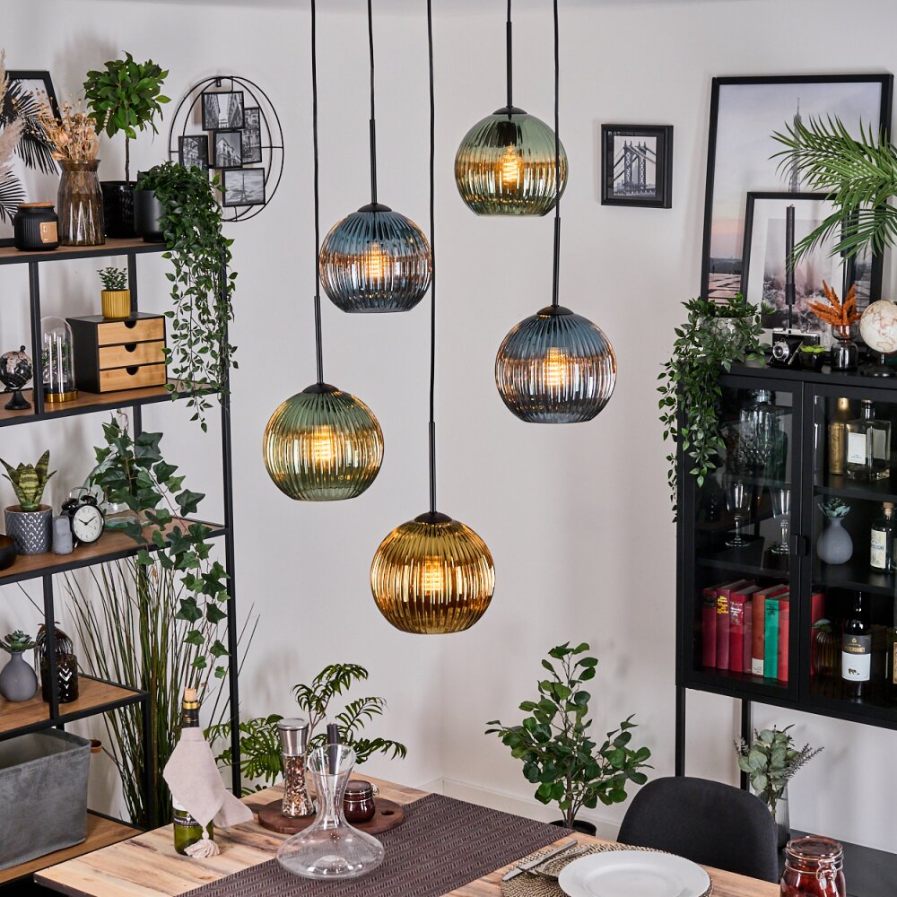 Koyoto Suspension, Boule lumineuse, Suspension grappe 45 cm Bleu, Or, Vert, 5 lumières main product photo