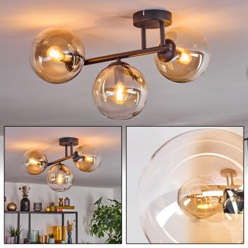 Gastor Plafonnier, Boule lumineuse Ambre, Clair, 3 lumières
