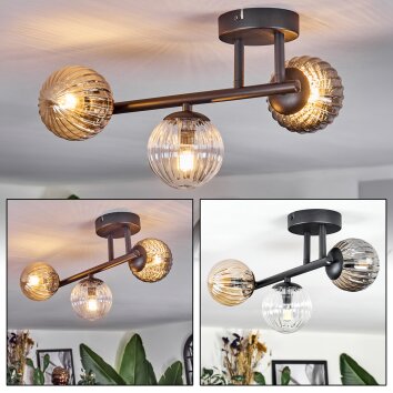 Chehalis Plafonnier, Boule lumineuse Ambre, Clair, Fumé, 3 lumières