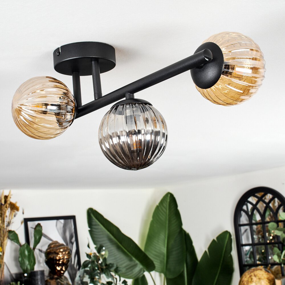 Chehalis Plafonnier, Boule lumineuse Ambre, Fumé, 3 lumières