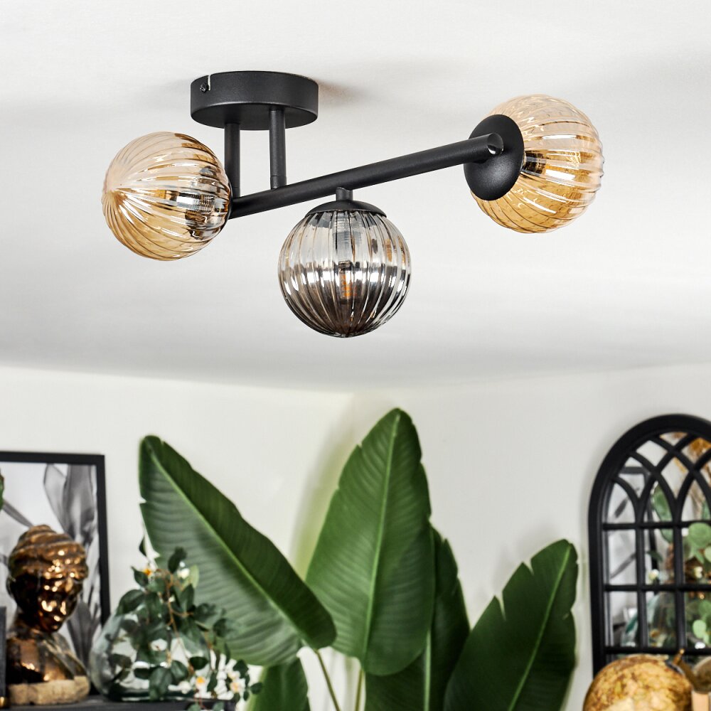 Chehalis Plafonnier, Boule lumineuse Ambre, Fumé, 3 lumières