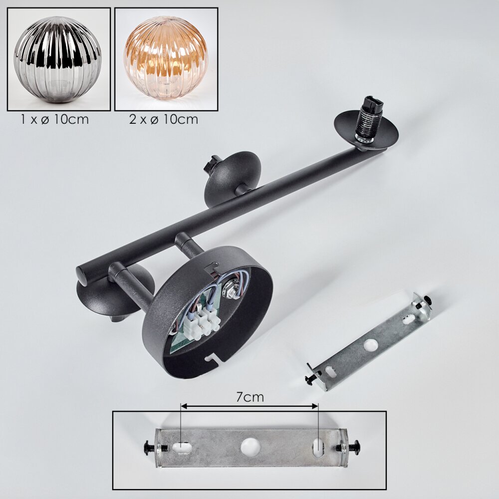 Chehalis Plafonnier, Boule lumineuse Ambre, Fumé, 3 lumières