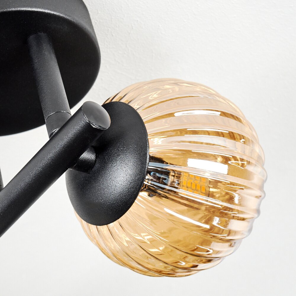 Chehalis Plafonnier, Boule lumineuse Ambre, Fumé, 3 lumières
