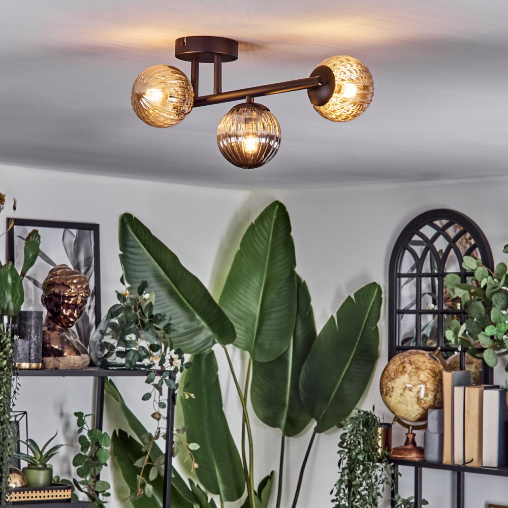 Chehalis Plafonnier, Boule lumineuse Ambre, Fumé, 3 lumières