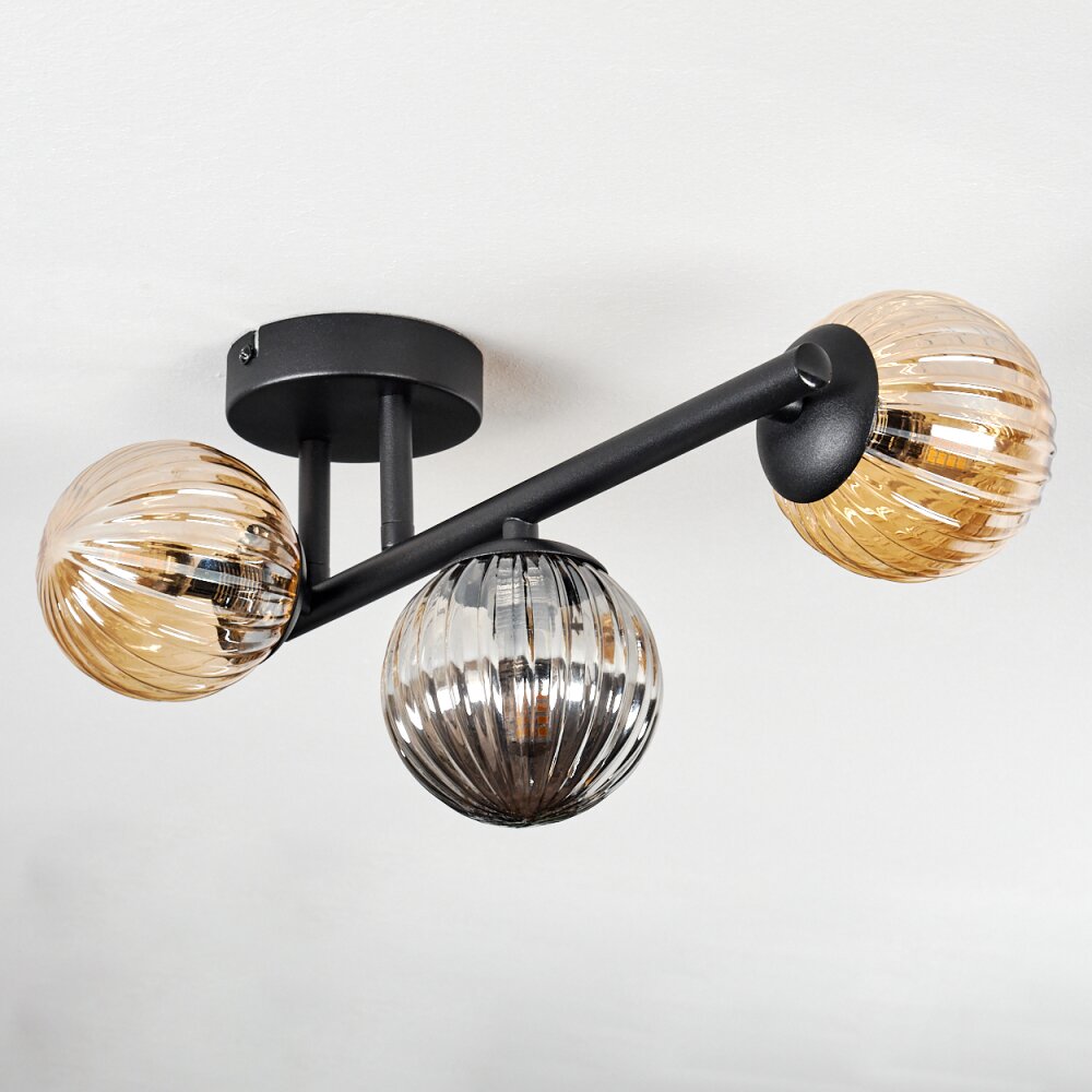 Chehalis Plafonnier, Boule lumineuse Ambre, Fumé, 3 lumières