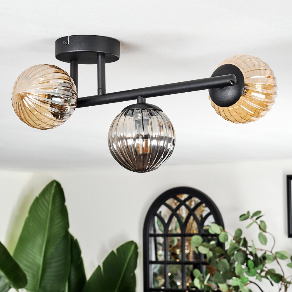 Chehalis Plafonnier, Boule lumineuse Ambre, Fumé, 3 lumières
