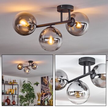 Gastor Plafonnier, Boule lumineuse Clair, Fumé, 3 lumières Gastor Plafonnier, Boule lumineuse Clair, Fumé, 3 lumières