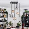 Ripoll Suspension, Boule lumineuse, Suspension grappe Ambre, Clair, Fumé, 5 lumières