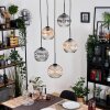 Ripoll Suspension, Boule lumineuse, Suspension grappe Ambre, Clair, Fumé, 5 lumières