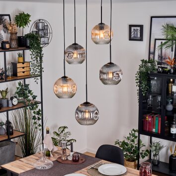 Ripoll Suspension, Boule lumineuse, Suspension grappe Ambre, Clair, Fumé, 5 lumières