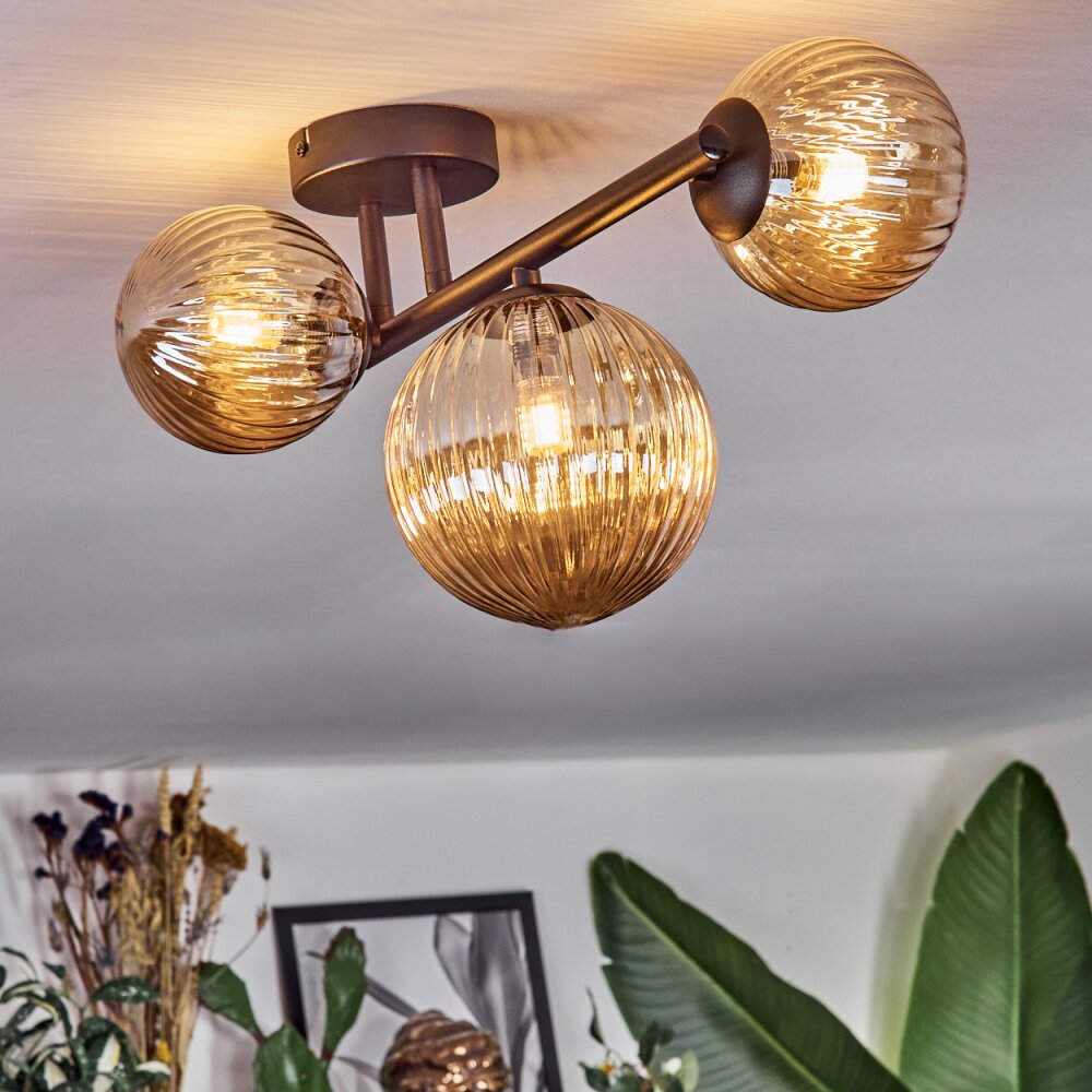 Chehalis Plafonnier, Boule lumineuse Ambre, 3 lumières