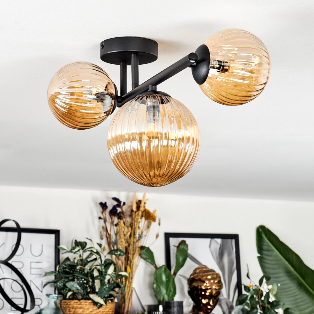 Chehalis Plafonnier, Boule lumineuse Ambre, 3 lumières
