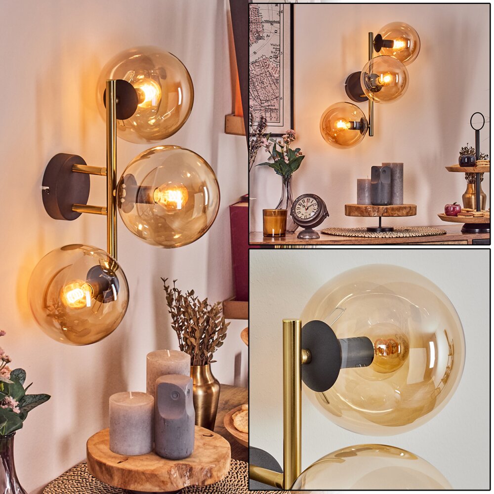 Gastor Boule lumineuse, Applique murale Or, Noir, 3 lumières main product photo