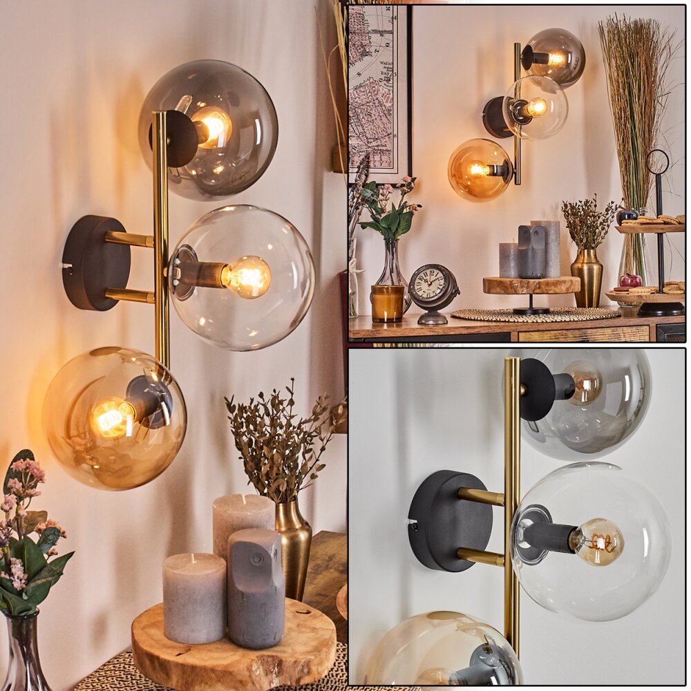 Gastor Boule lumineuse, Applique murale Or, Noir, 3 lumières main product photo