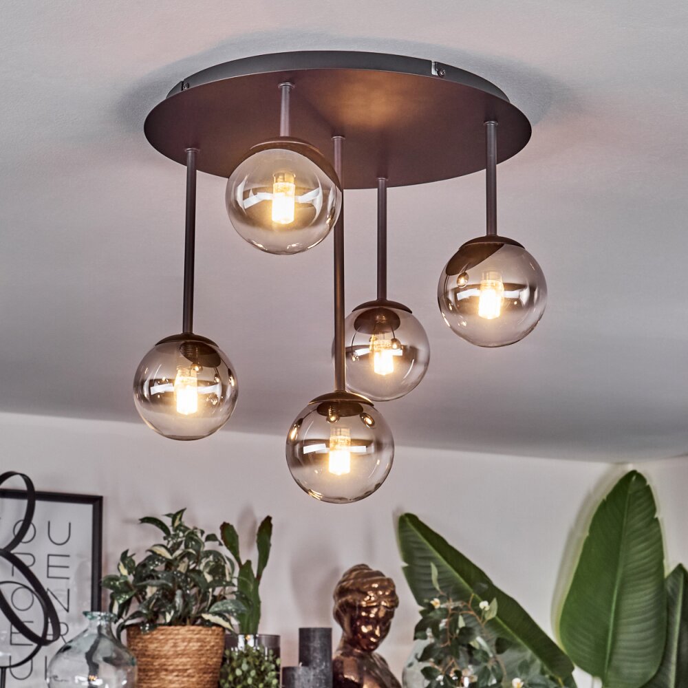 Chehalis Plafonnier, Boule lumineuse Clair, Fumé, 5 lumières