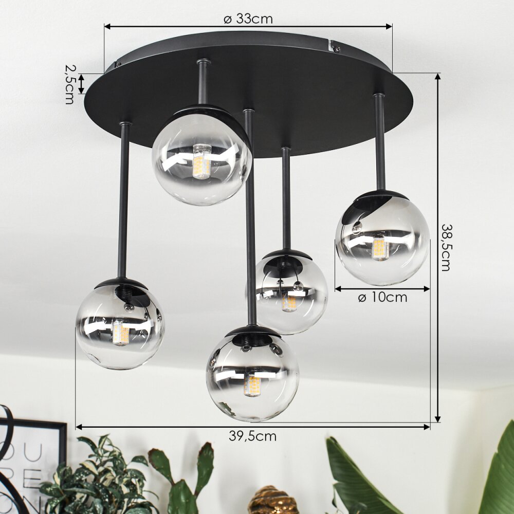 Chehalis Plafonnier, Boule lumineuse Clair, Fumé, 5 lumières