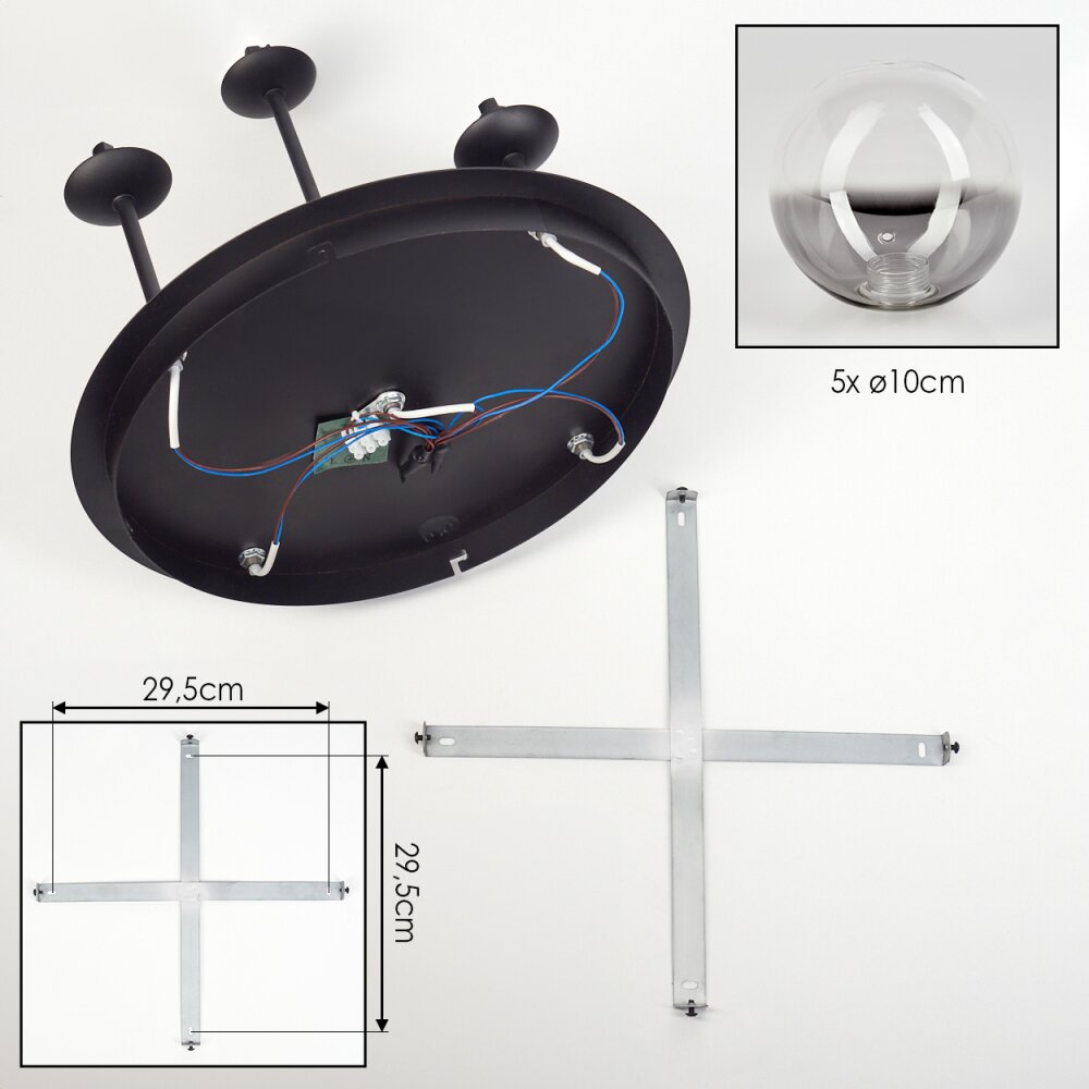 Chehalis Plafonnier, Boule lumineuse Clair, Fumé, 5 lumières