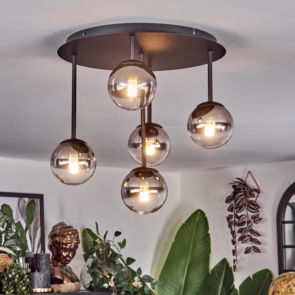 Chehalis Plafonnier, Boule lumineuse Clair, Fumé, 5 lumières