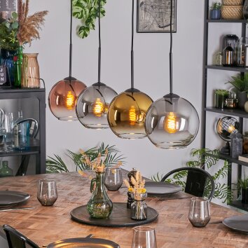 Koyoto Suspension, Boule lumineuse, Suspension Or, Clair, Cuivré, Fumé, 4 lumières