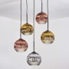 Koyoto Suspension, Boule lumineuse, Suspension grappe Chrome, Or, Clair, Cuivré, Fumé, 5 lumières