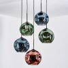 Ripoll Suspension, Boule lumineuse, Suspension grappe Bleu, Vert, Cuivré, 5 lumières