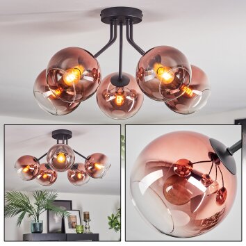 Koyoto Plafonnier, Boule lumineuse 52 cm Clair, Cuivré, 5 lumières
